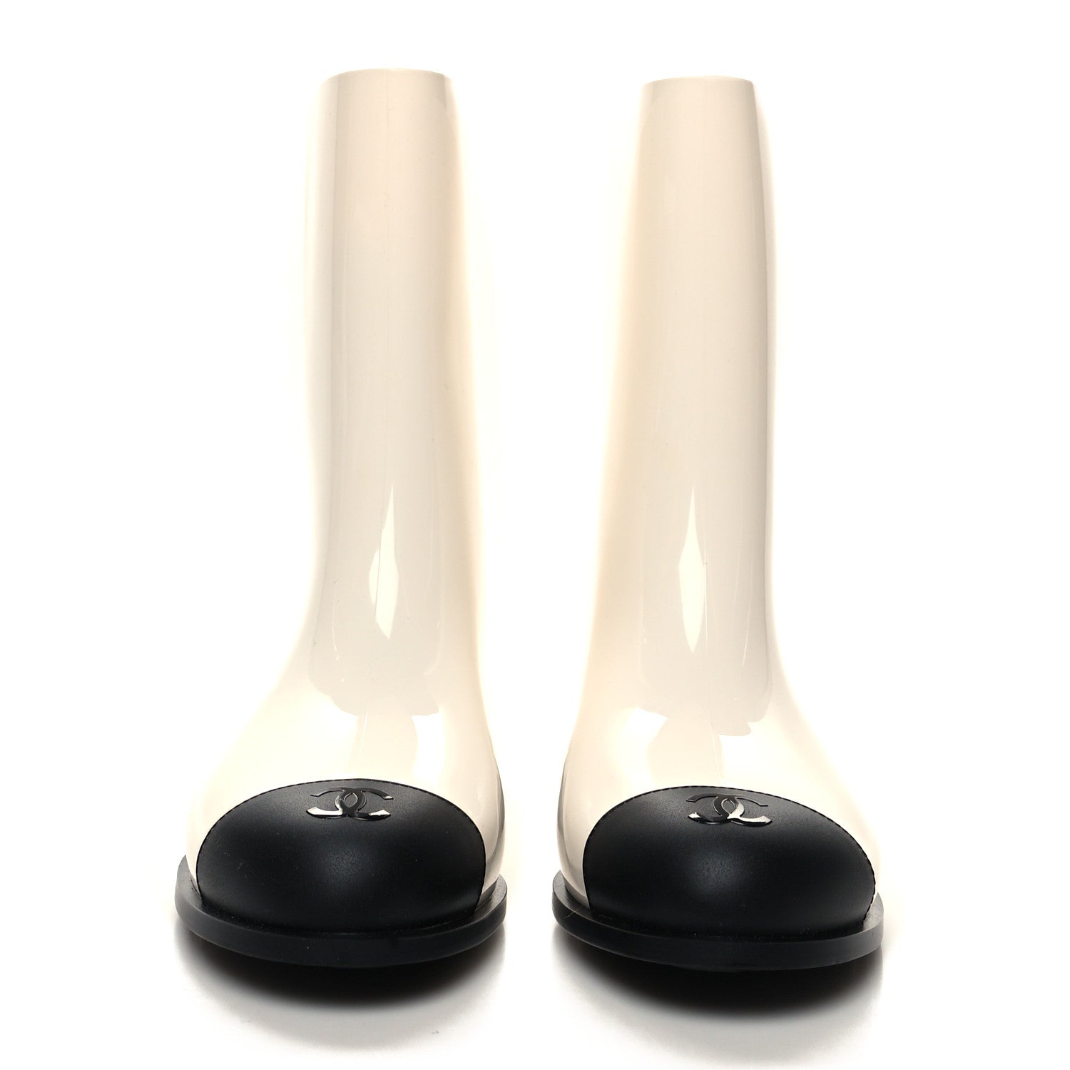 Chanel Rubber Rain Boots 39 Ivory Black 2 of 8