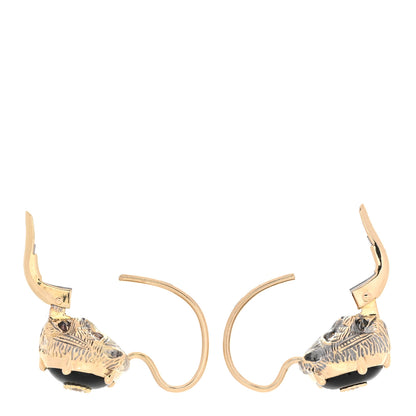 Gucci 18K Yellow Gold Diamond Black Onyx Le Marche Des Merveilles Feline Earrings 3 of 6