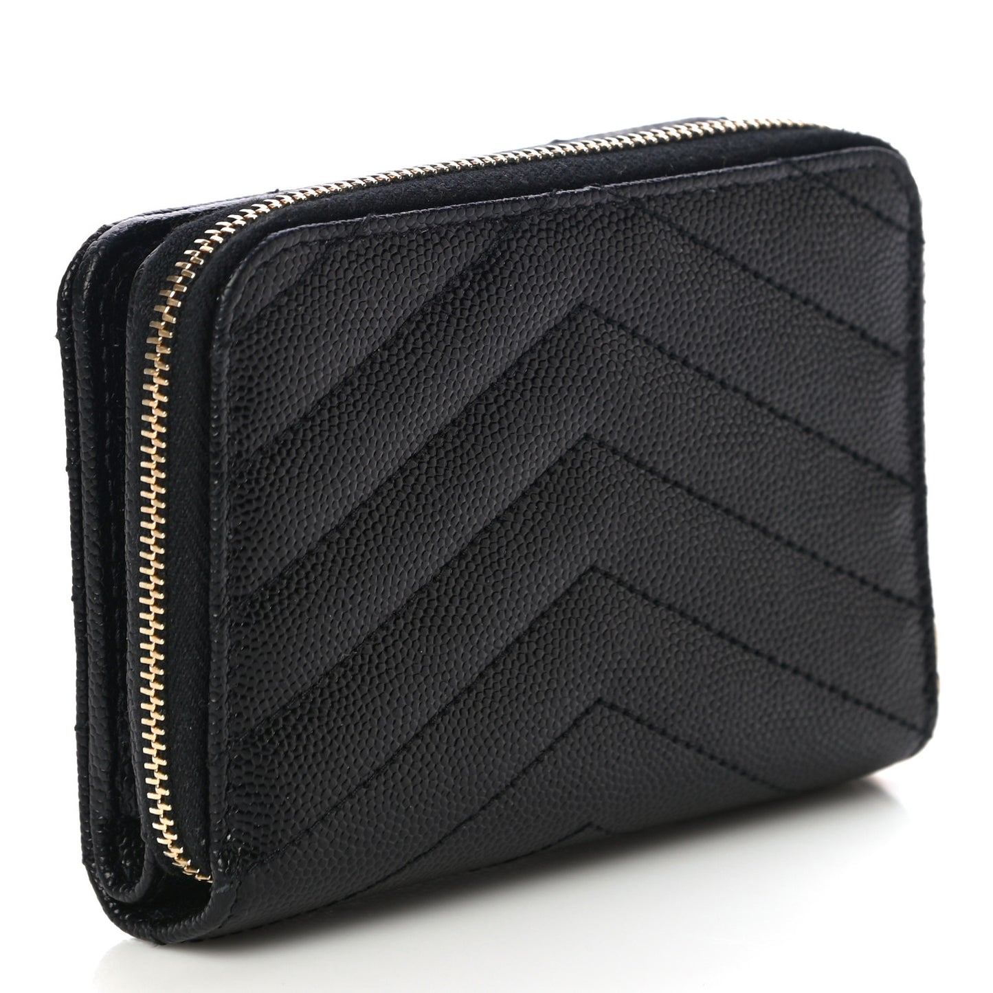 Grain De Poudre Matelasse Chevron Monogram Compact Zip Around Wallet Black