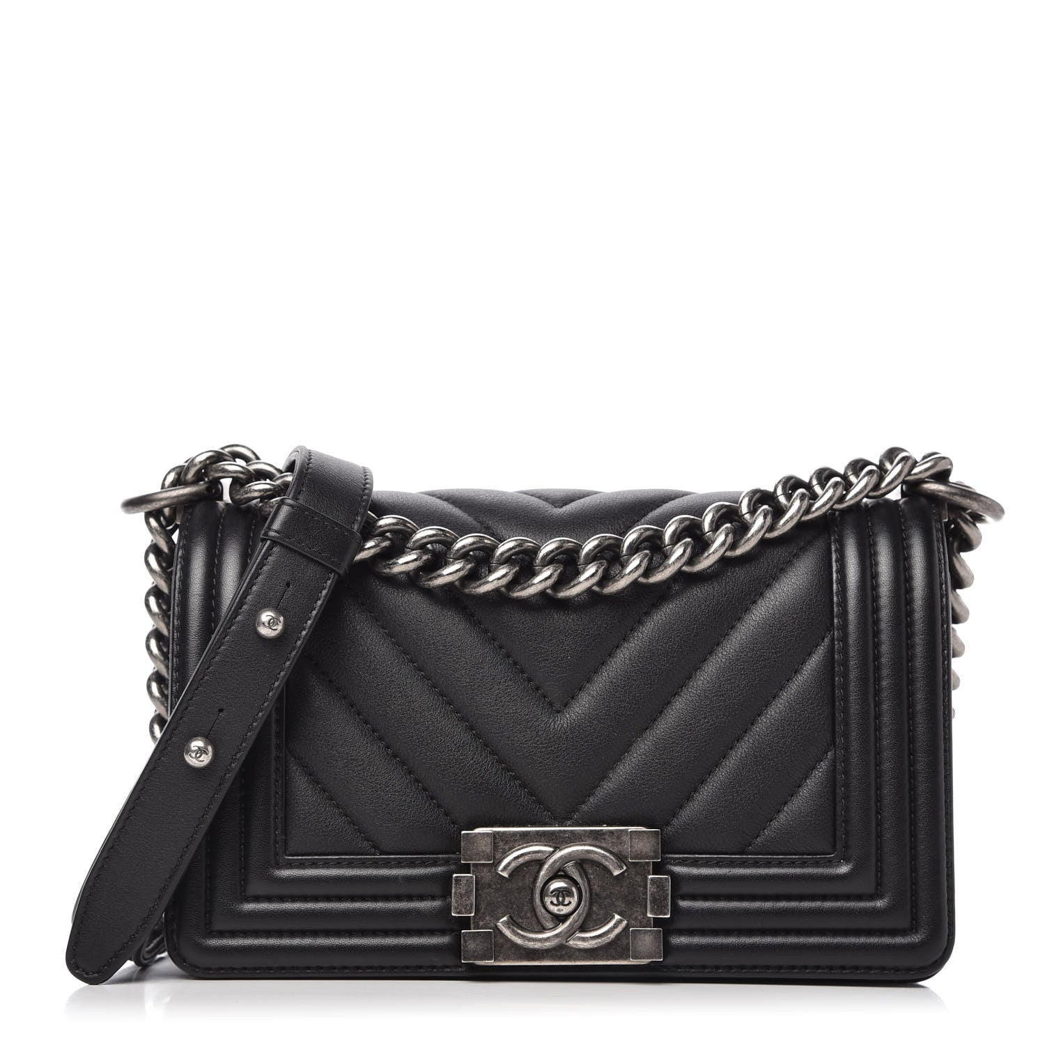 Chanel Calfskin Chevron Quilted Small Boy Flap Black 1 of 9