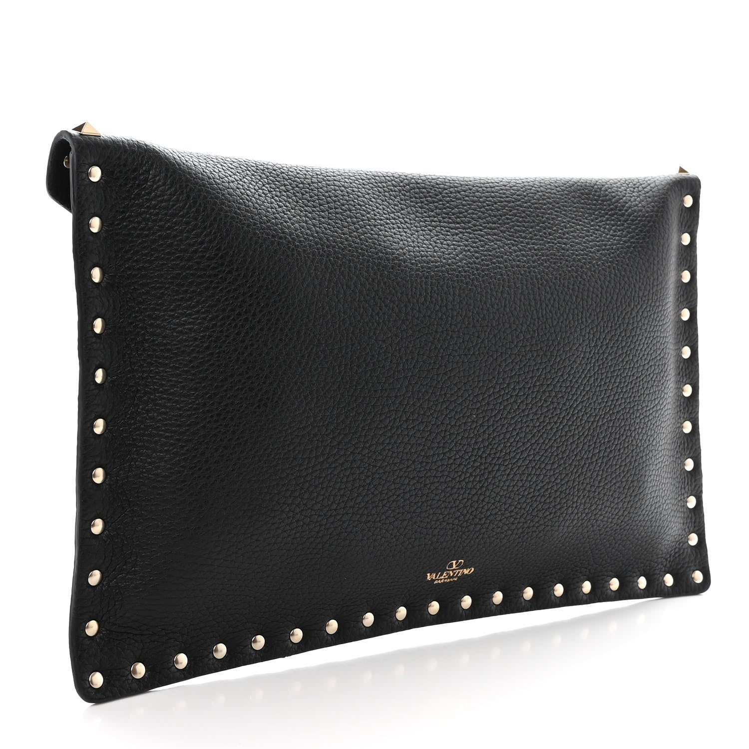 Valentino Garavani Pebbled Calfskin Large Rockstud Envelope Clutch Black 3 of 9