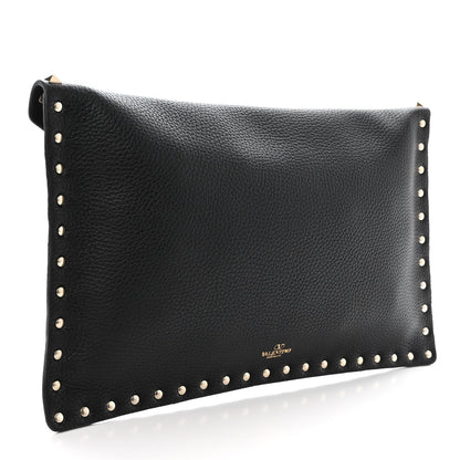Valentino Garavani Pebbled Calfskin Large Rockstud Envelope Clutch Black 3 of 9