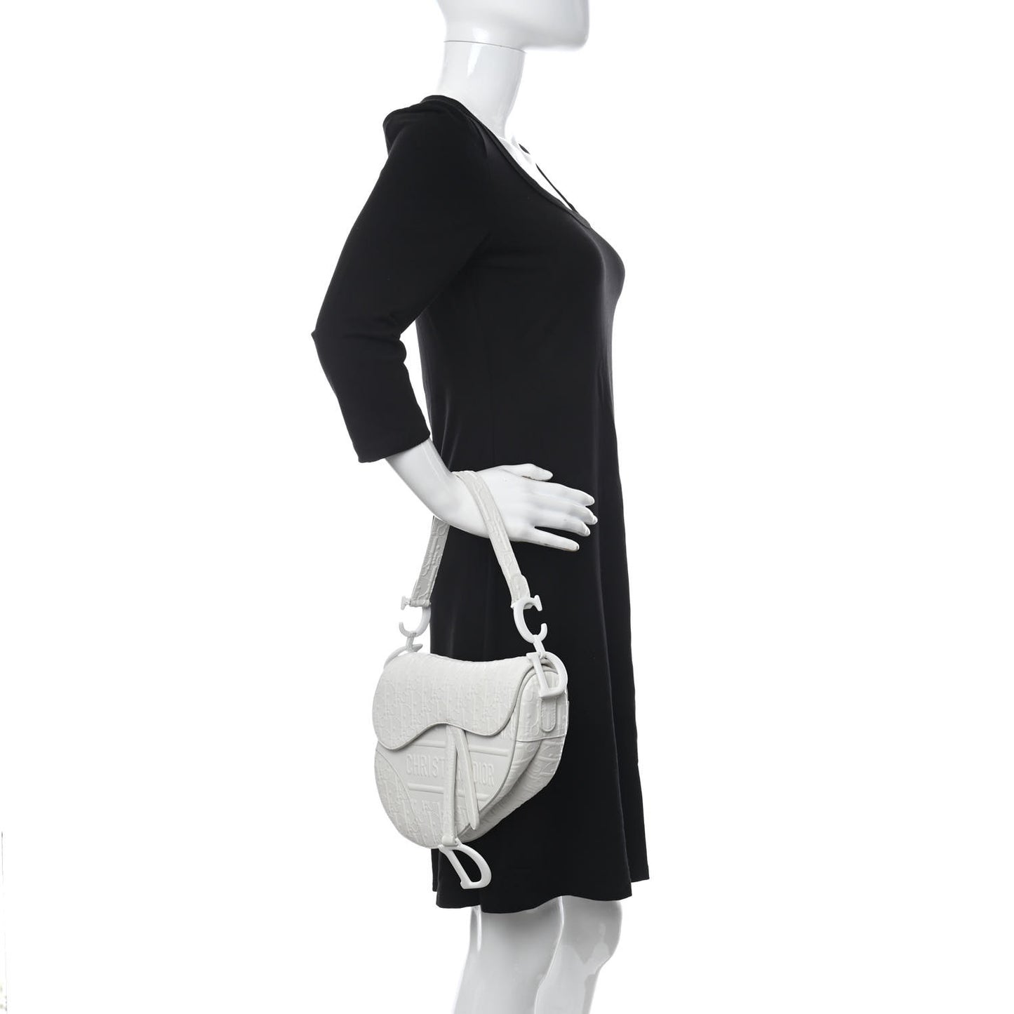 Calfskin Embossed Oblique Saddle Bag White