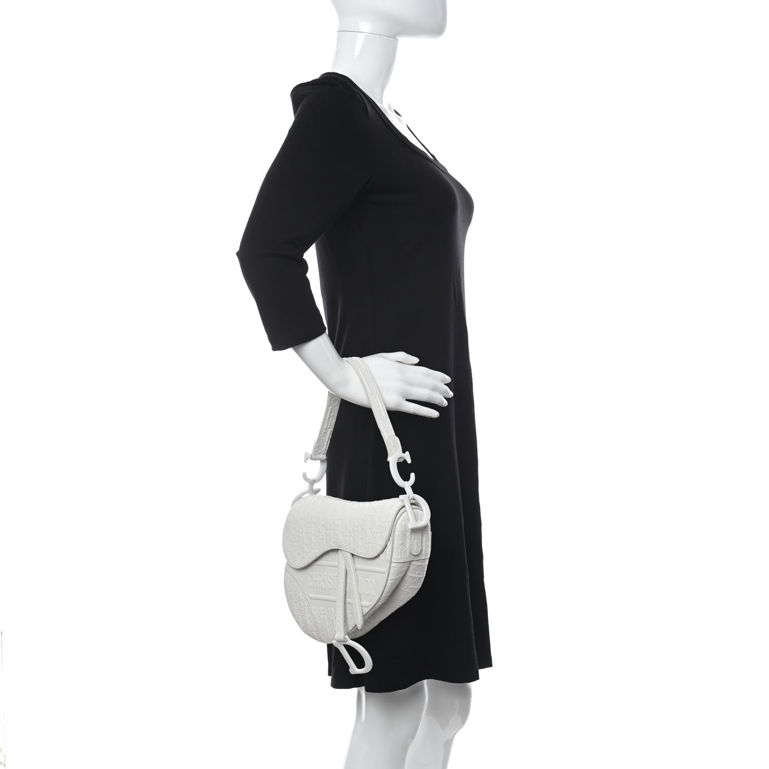 Christian Dior Calfskin Embossed Oblique Saddle Bag White 2 of 10