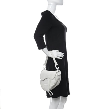 Christian Dior Calfskin Embossed Oblique Saddle Bag White 2 of 10