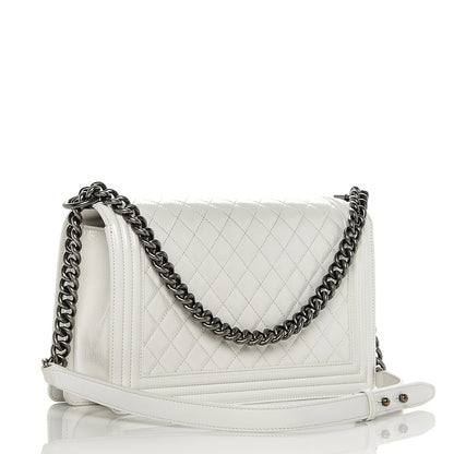 Chanel Patent Goatskin Quilted New Medium Boy Flap White 3 of 7
