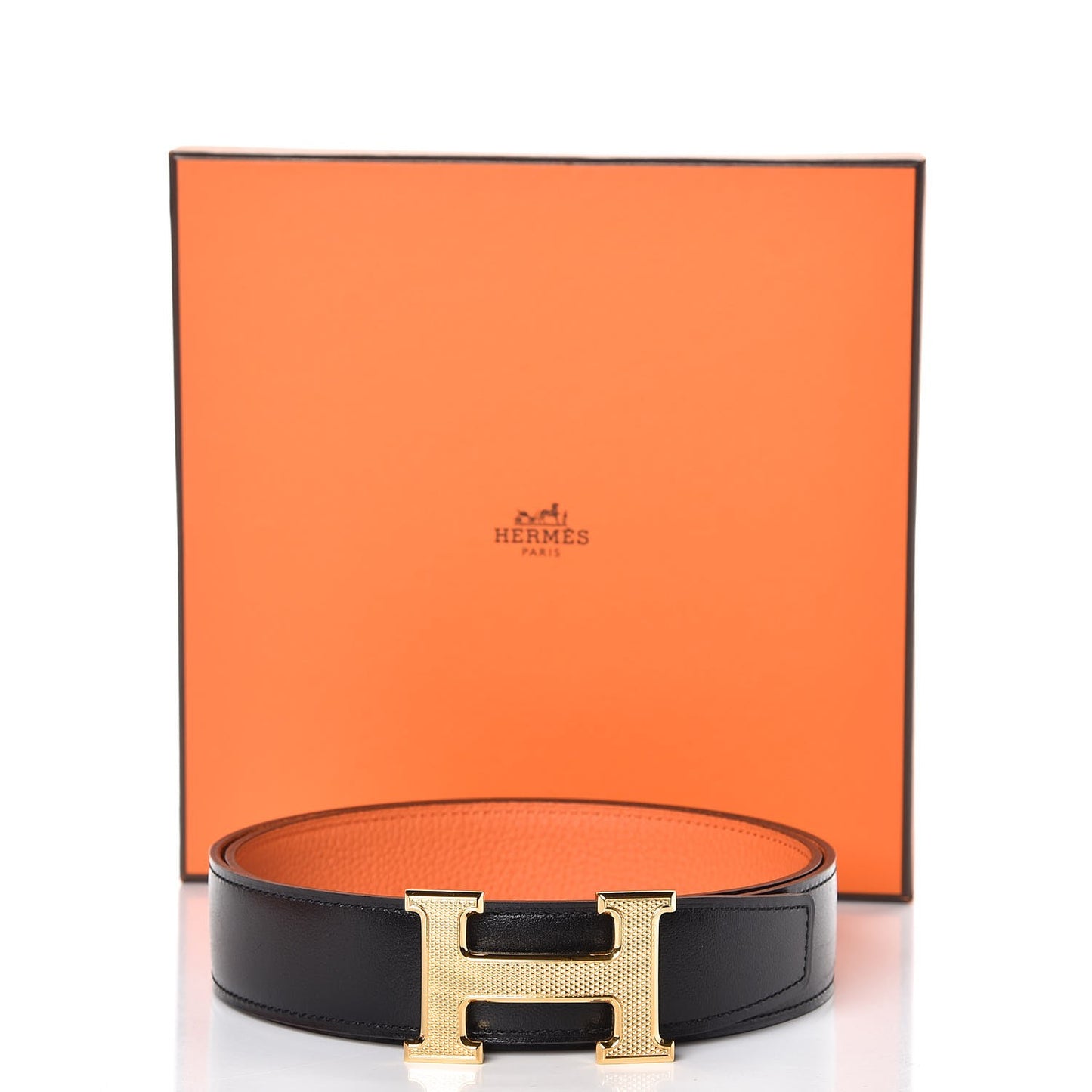 Box Togo 32mm Guilloche H Belt 85 Black Orange