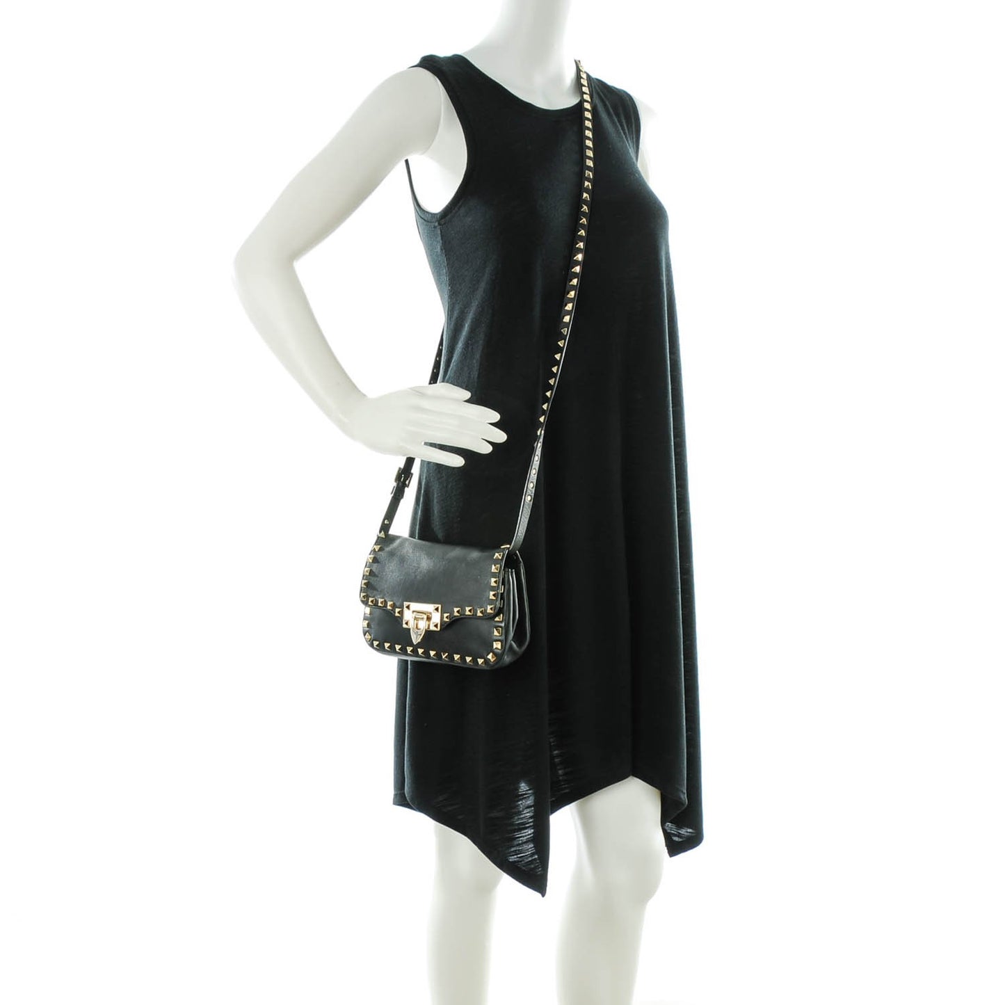 Vitello Mini Rockstud Flap Saddle Crossbody Bag Black