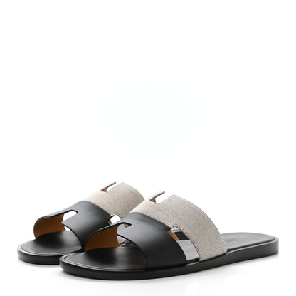 Hermes Canvas Calfskin Mens Izmir Sandals 40 Black Prunoir 2 of 8
