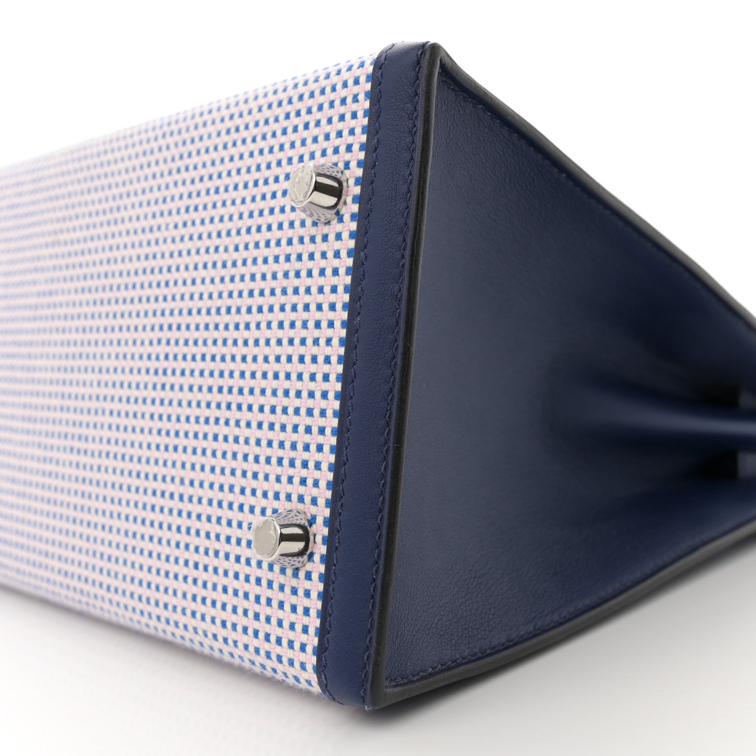 Hermes Toile Quadrille Swift Kelly Sellier 28 Bleu Saphir Mauve Sylvestre 9 of 10