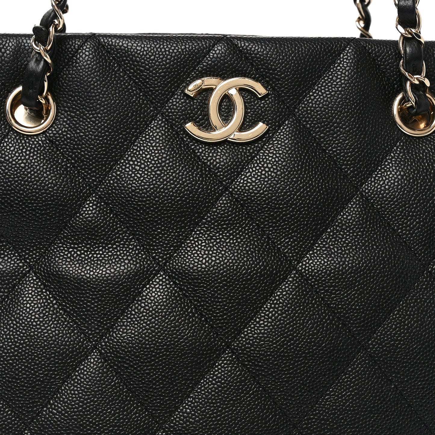 Caviar Quilted Small Shopping Tote Black
