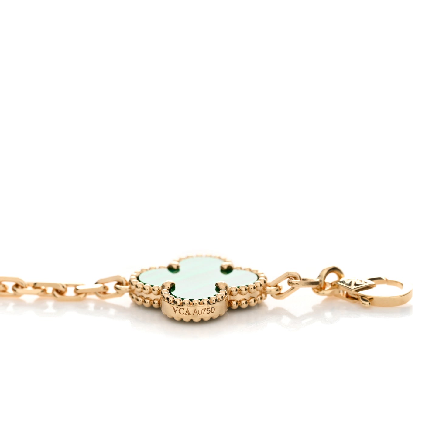 18K Yellow Gold Malachite 5 Motifs Vintage Alhambra Bracelet