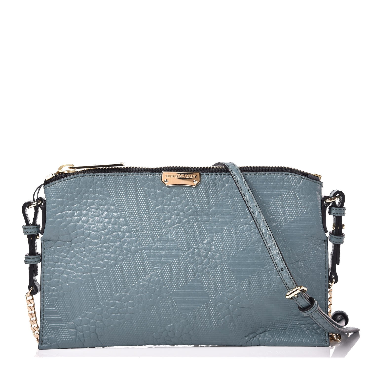 Burberry Signature Grain Calfskin Check Embossed Peyton Crossbody Clutch Bag Celadon Blue 1 of 8