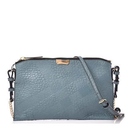 Burberry Signature Grain Calfskin Check Embossed Peyton Crossbody Clutch Bag Celadon Blue 1 of 8