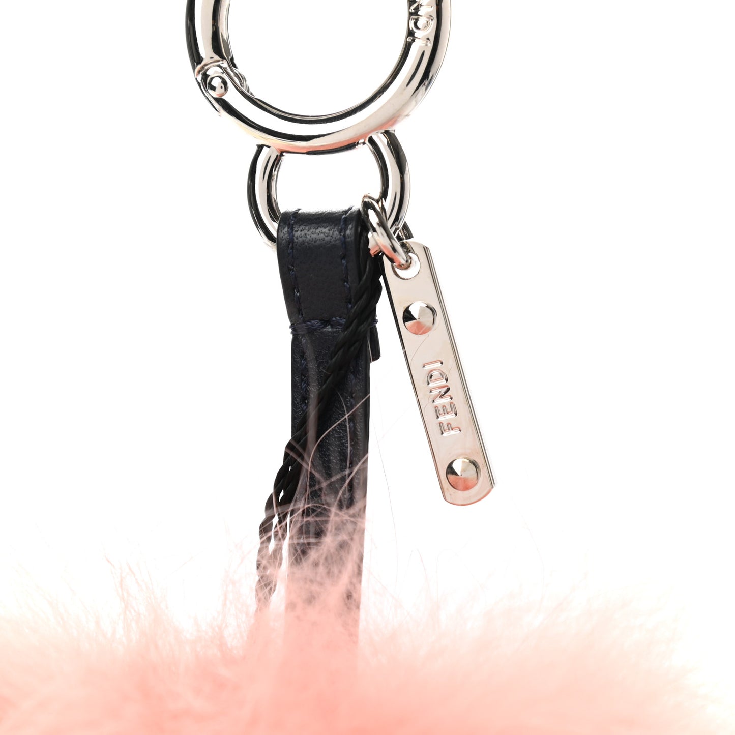 Fox Fur Shiny Nappa Striped Bi-Color Pom Pom Bag Charm Blue Pesca