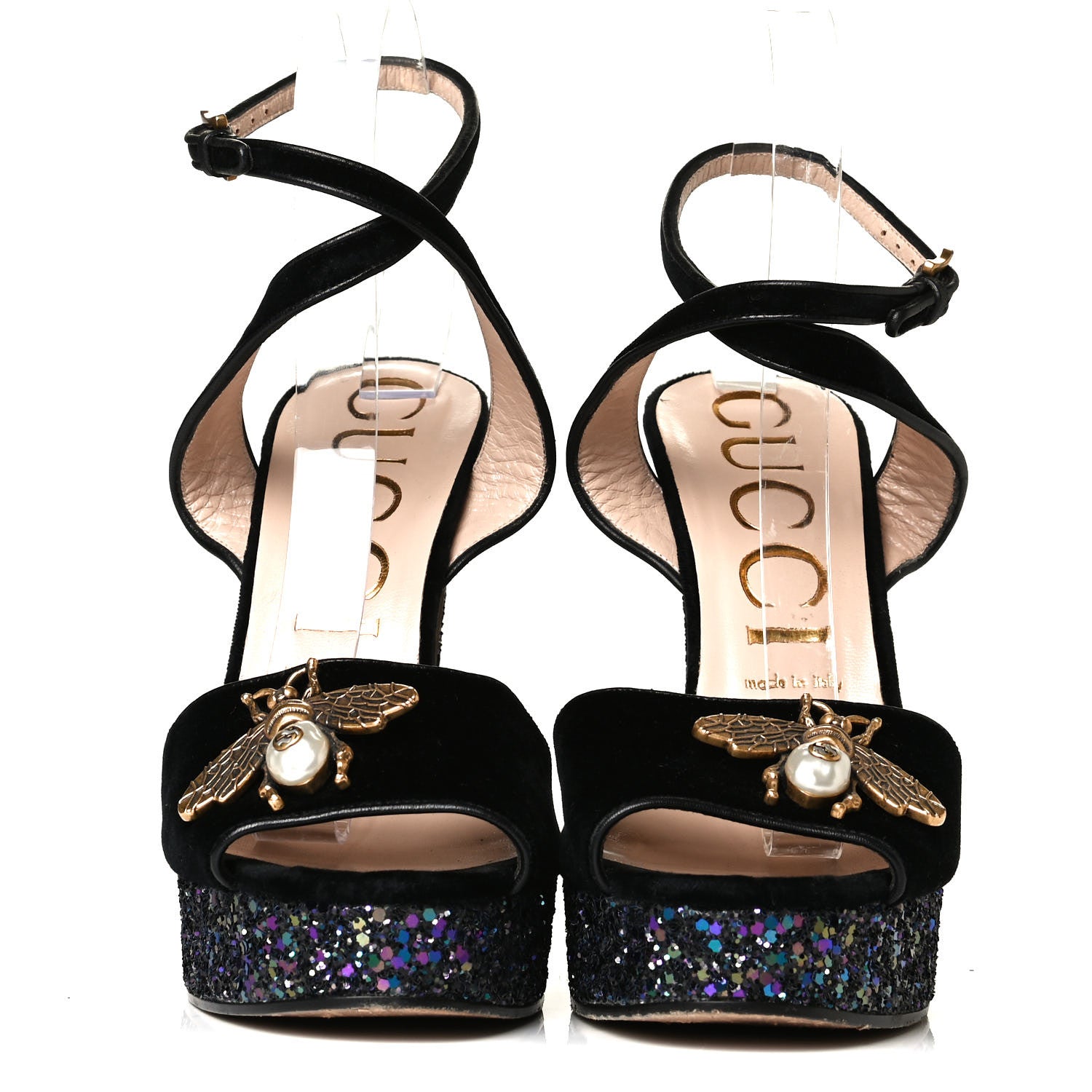 Gucci Glitter Soko Bee Platform High Heel Sandals 39 Notte Oro Multicolor 2 of 8