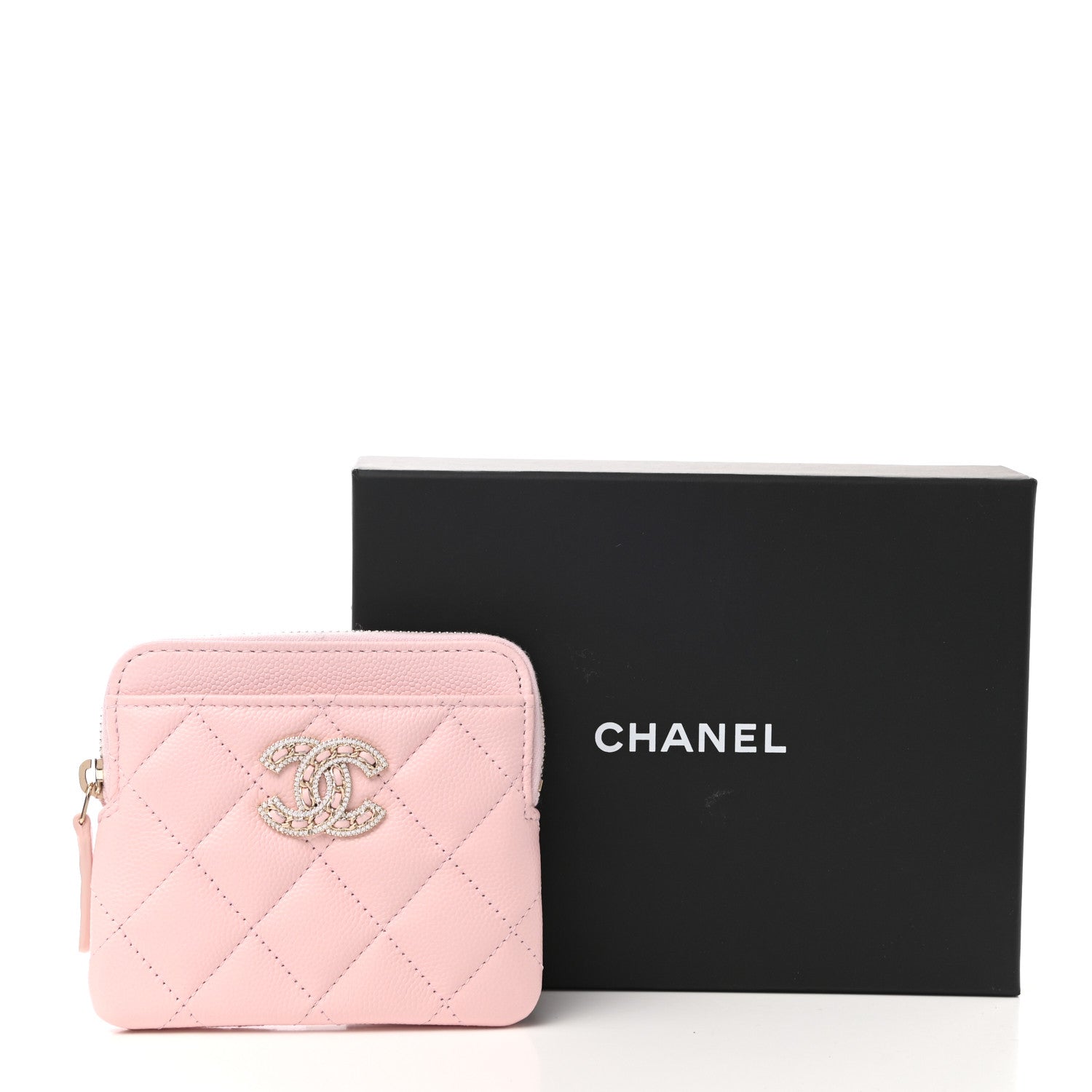 Chanel Caviar Quilted Crystal Zip Card Holder Wallet Light Pink 8 of 8