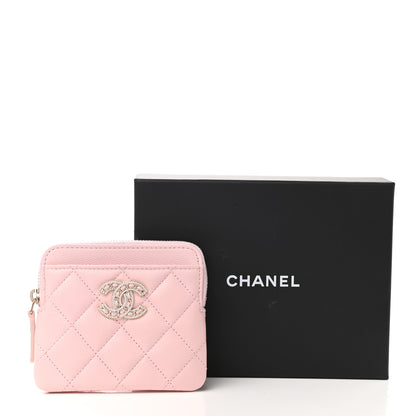 Chanel Caviar Quilted Crystal Zip Card Holder Wallet Light Pink 8 of 8
