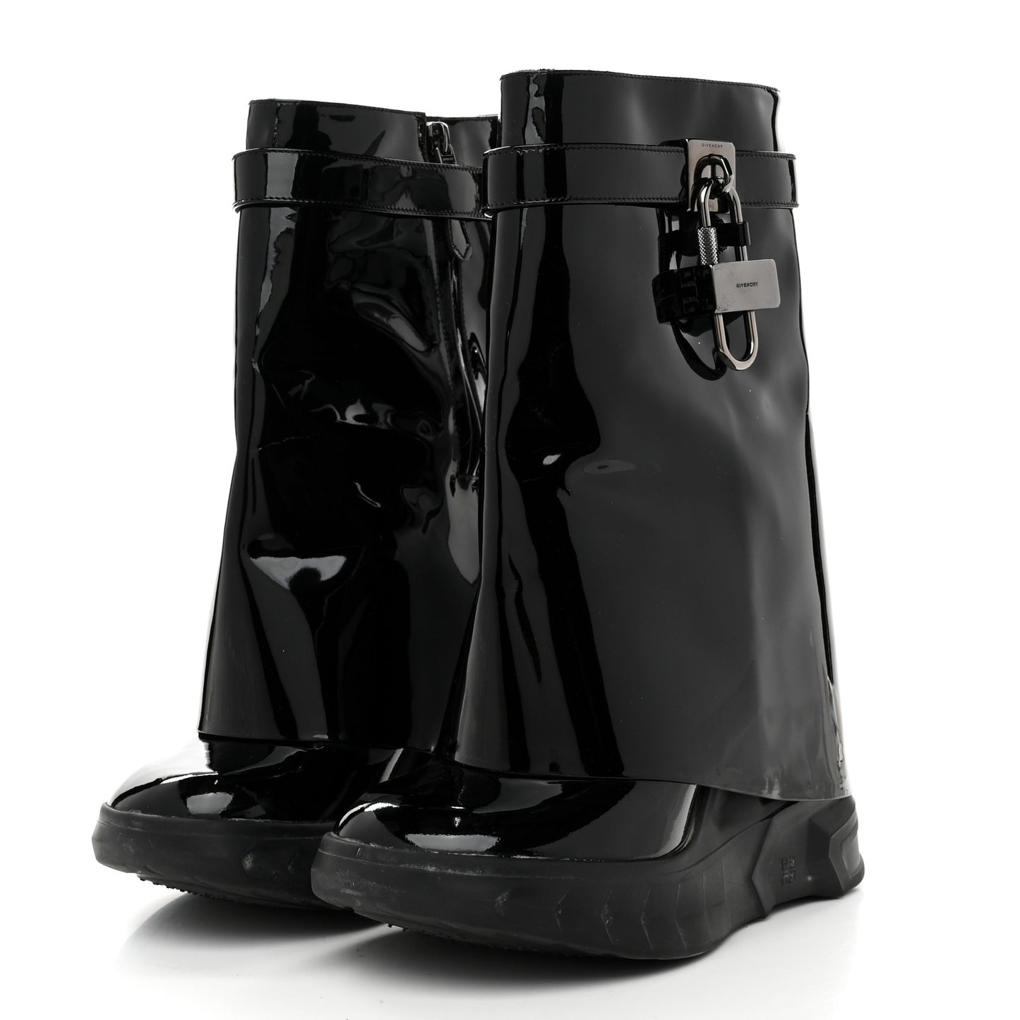 Patent Shark Lock Biker Ankle Boots 37 Black