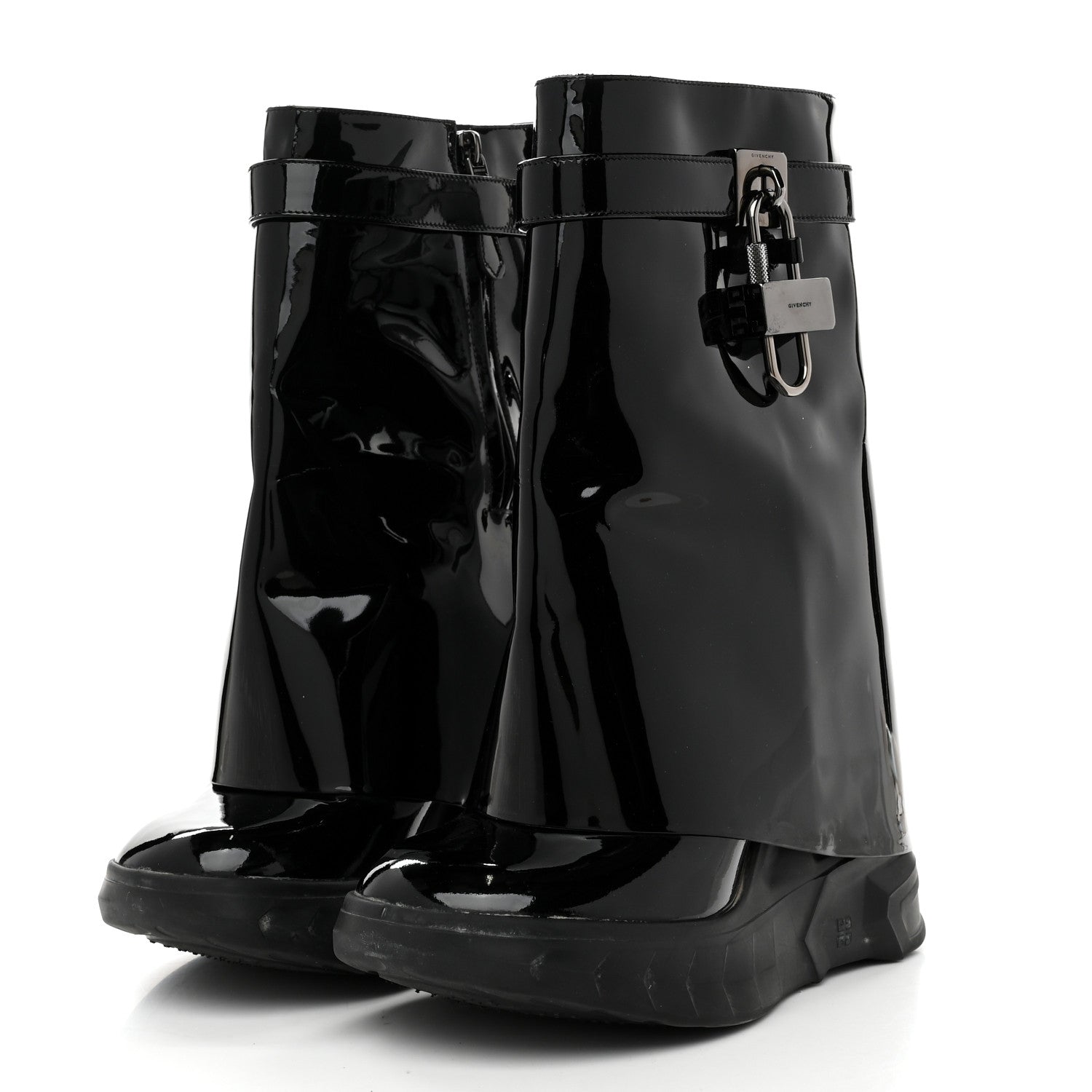 Givenchy Patent Shark Lock Biker Ankle Boots 37 Black 4 of 8