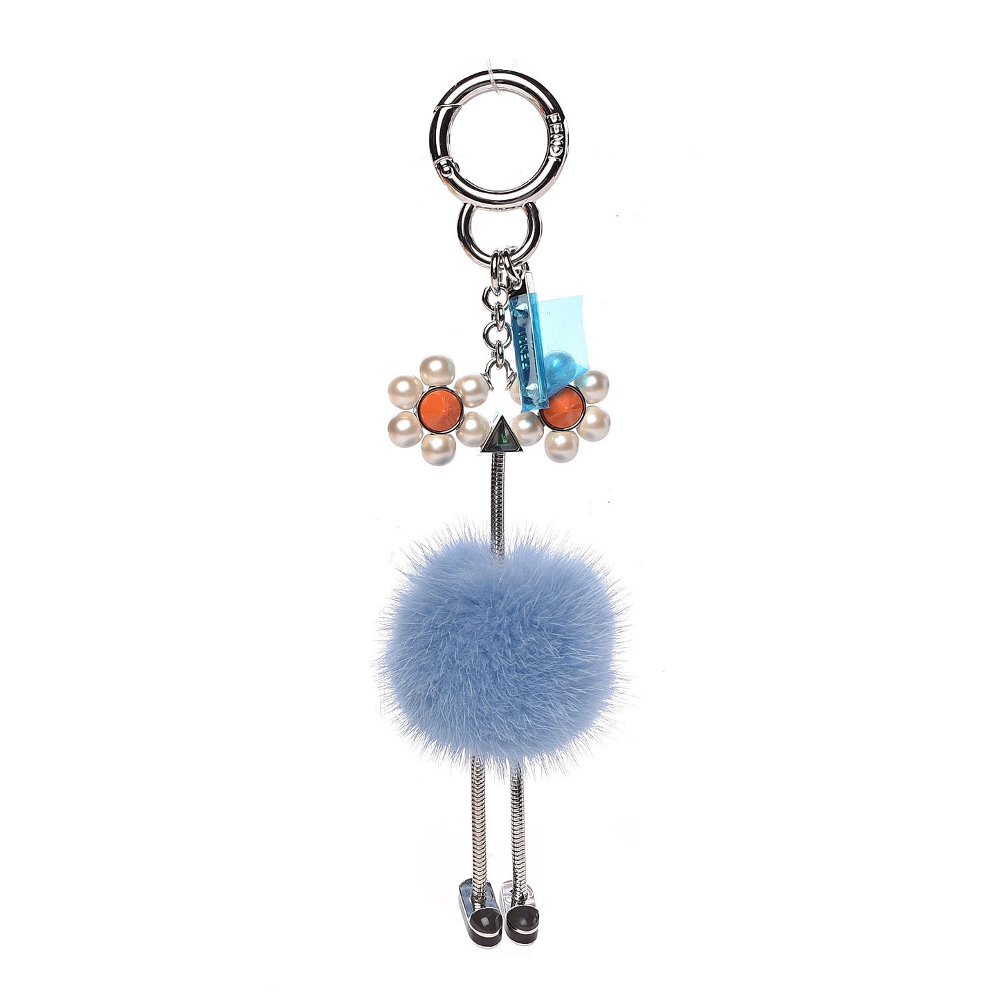 Mink Fur Pearl Chick Pom Pom Bag Charm Azzurro