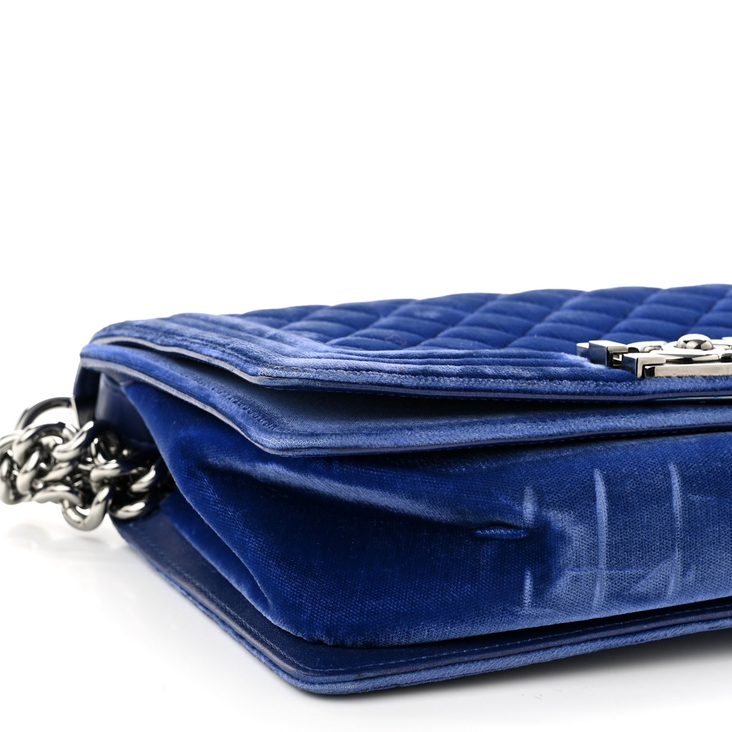 Velvet Quilted Medium Boy Flap Blue