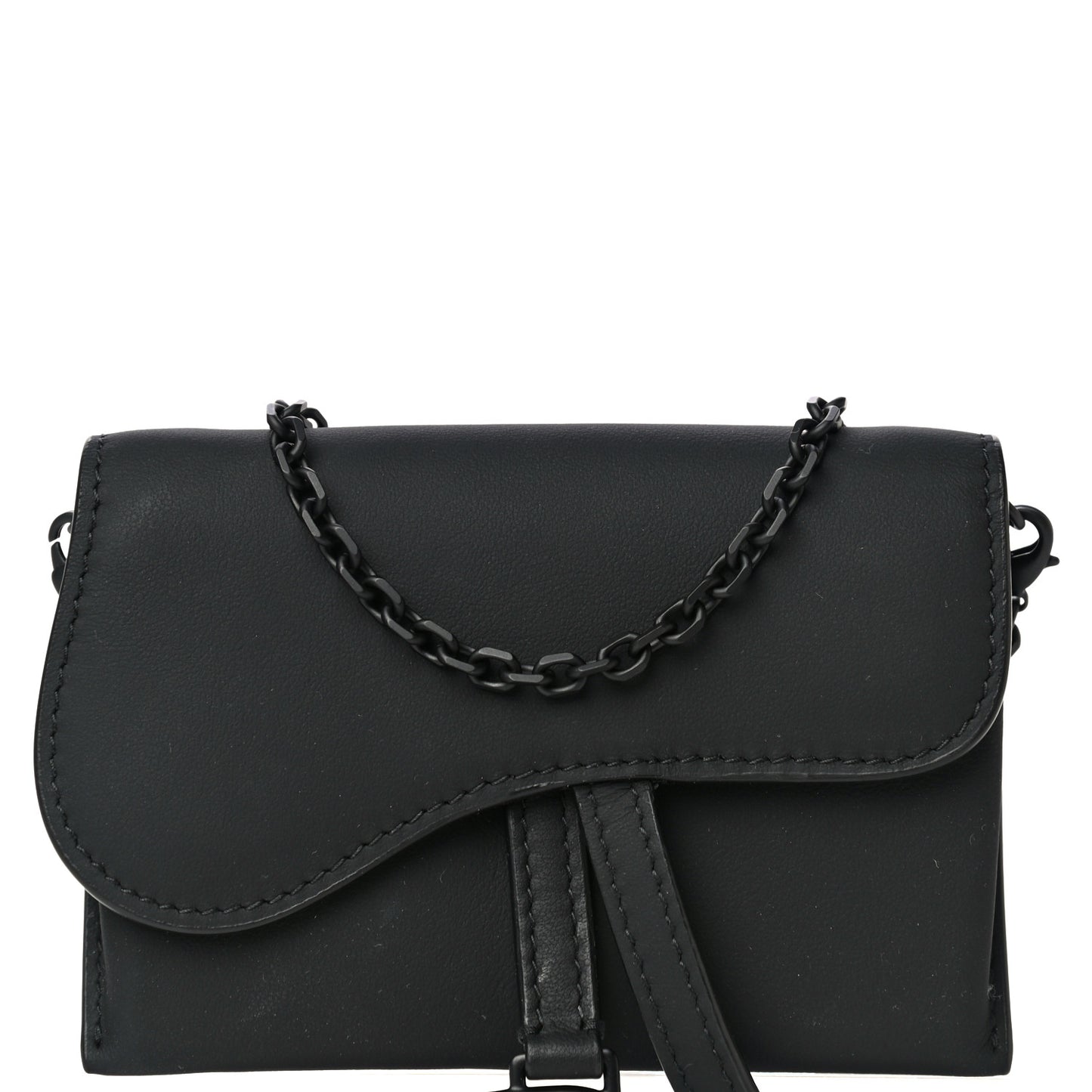 Ultra Matte Calfskin Nano Saddle Chain Pouch Black