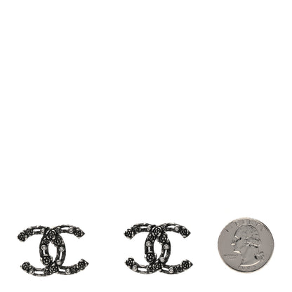 Chanel Crystal CC Camellia Earrings Ruthenium 2 of 5