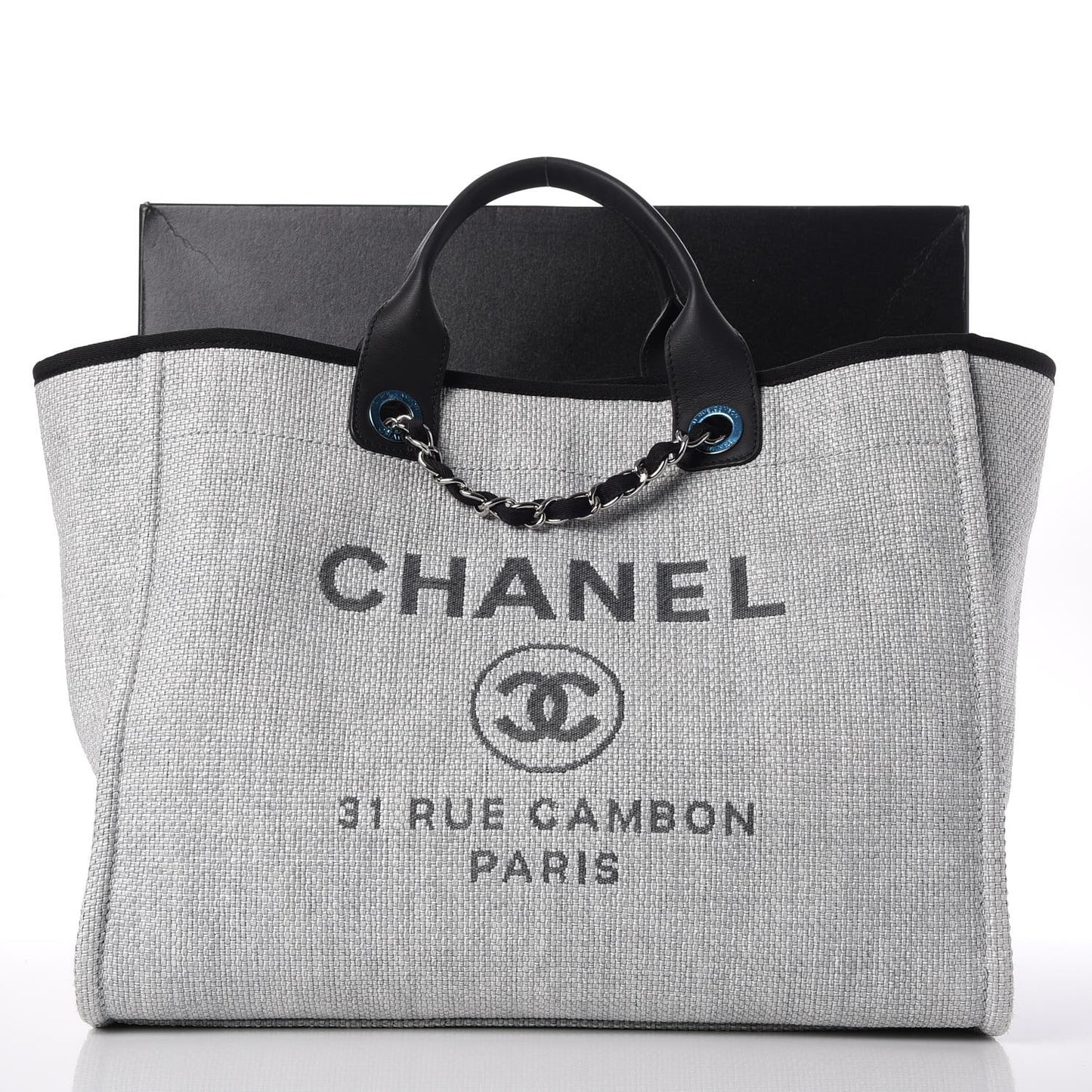 Woven Straw Raffia Large Deauville Tote Grey