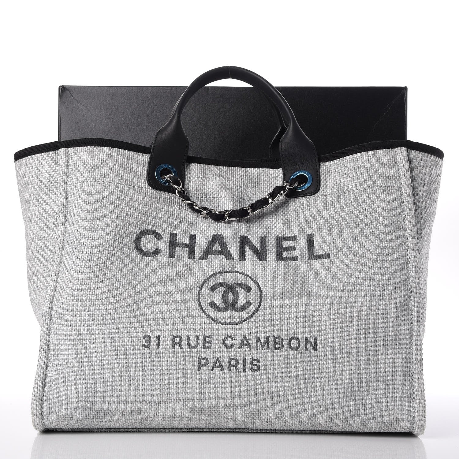 Chanel Woven Straw Raffia Large Deauville Tote Grey 11 of 11