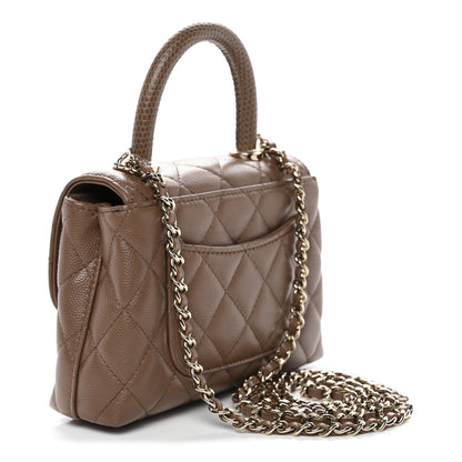 Chanel Caviar Lizard Embossed Quilted Coco Handle Clutch With Chain Brown 3 of 11