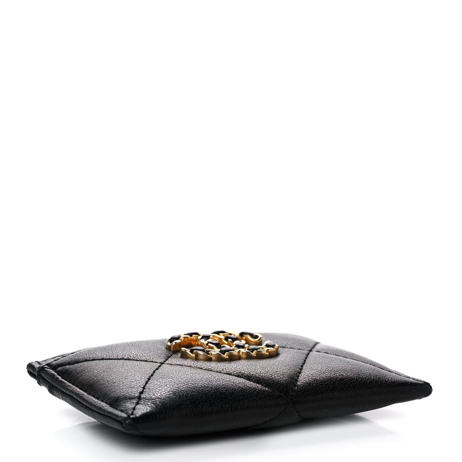 Chanel Shiny Goatskin Quilted Chanel 19 Card Holder Black 4 of 9