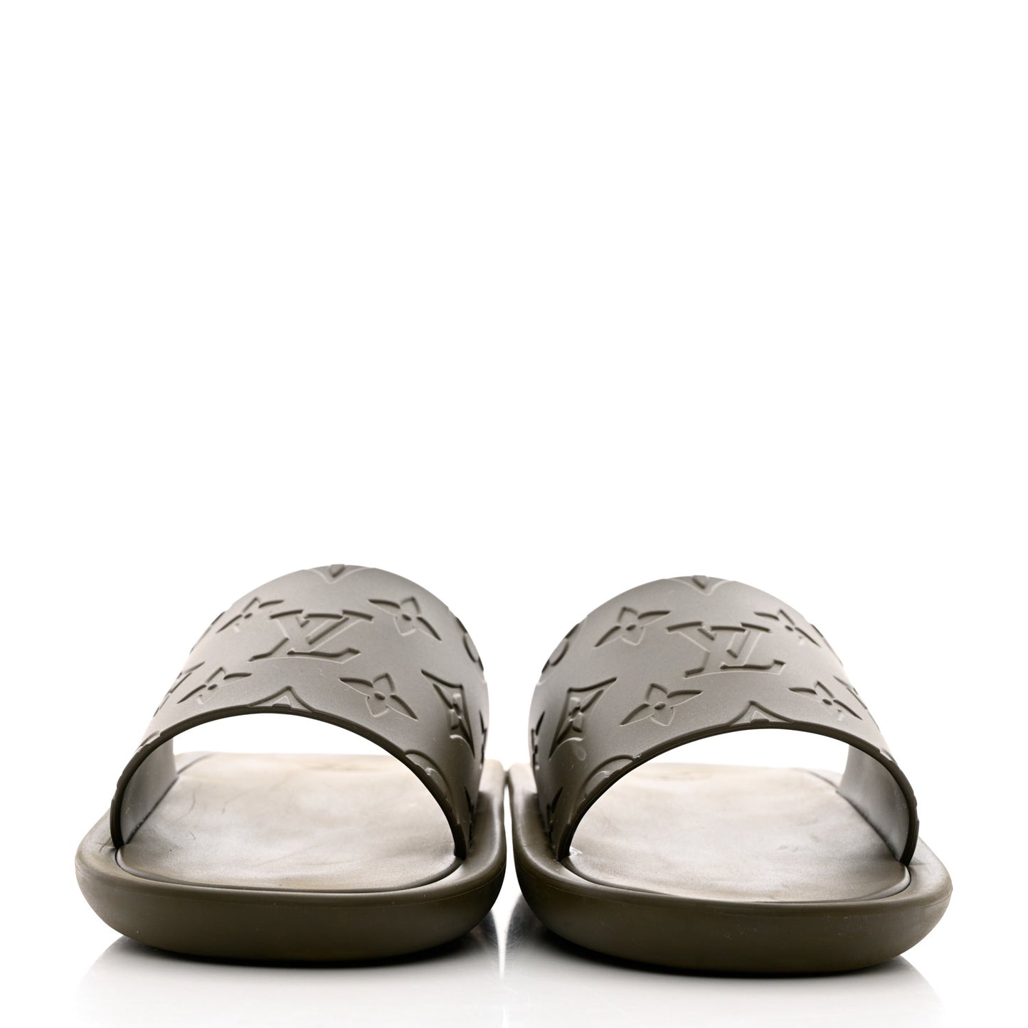 Matte Rubber Monogram Embossed Sunbath Slide Sandals 38 Khaki