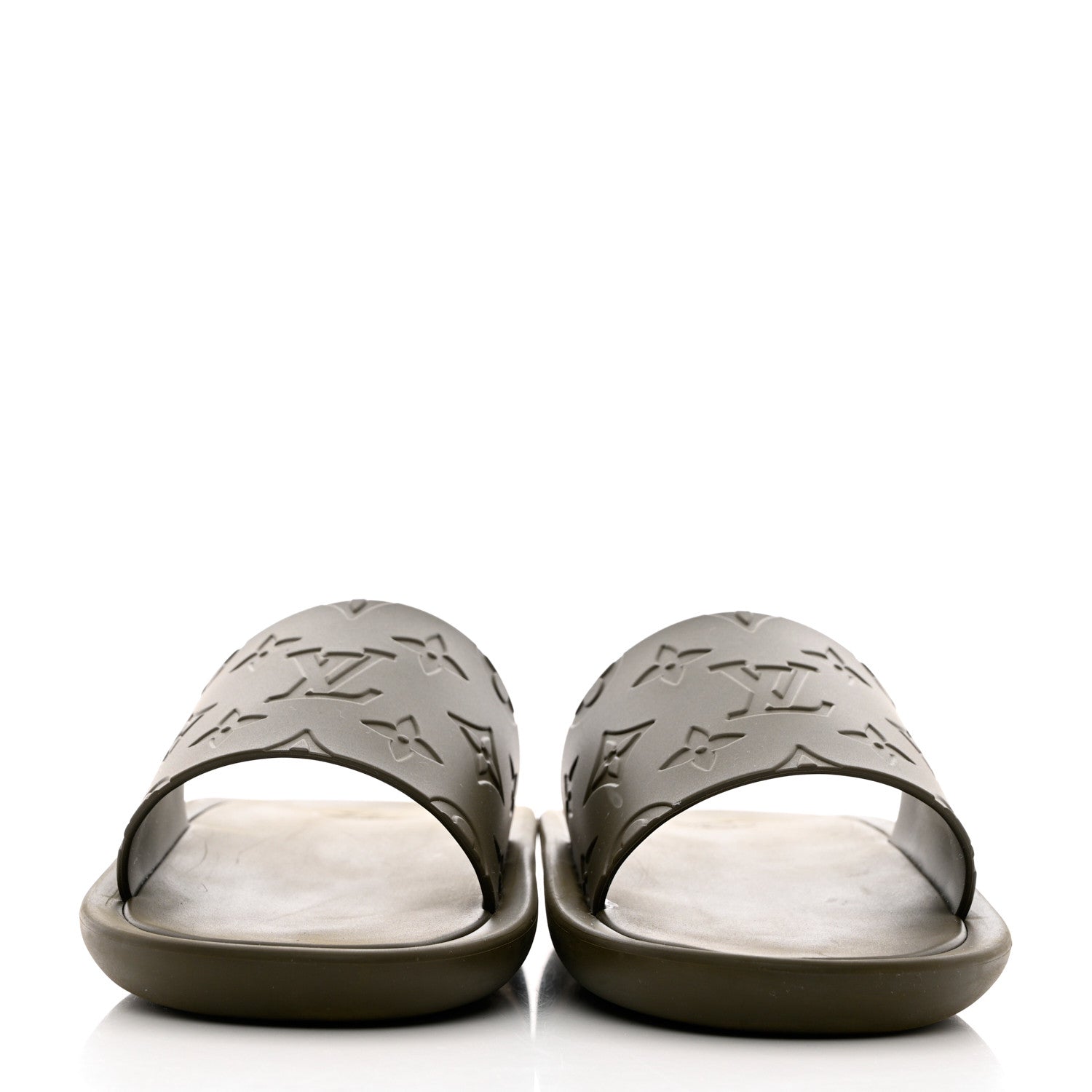 Louis Vuitton Matte Rubber Monogram Embossed Sunbath Slide Sandals 38 Khaki 2 of 9