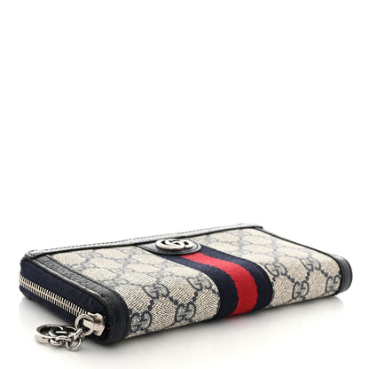 Gucci GG Supreme Monogram Textured Dollar Calfskin Web Ophidia Zip Around Wallet Beige Blue 4 of 10