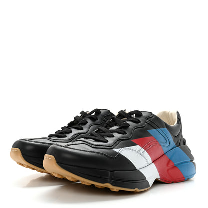 Gucci Calfskin Web Printed Mens Rhyton Sneakers 7 Black 3 of 11