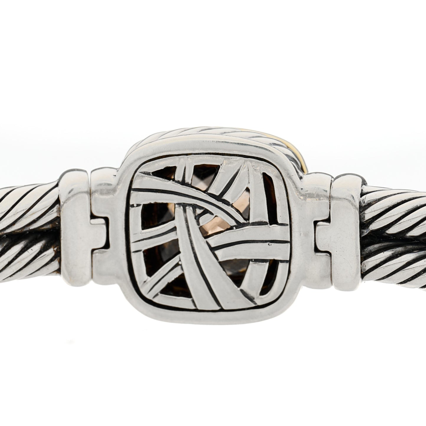 Sterling Silver 18K Yellow Gold Diamond Smoky Quartz 11mm Albion Cable Bracelet