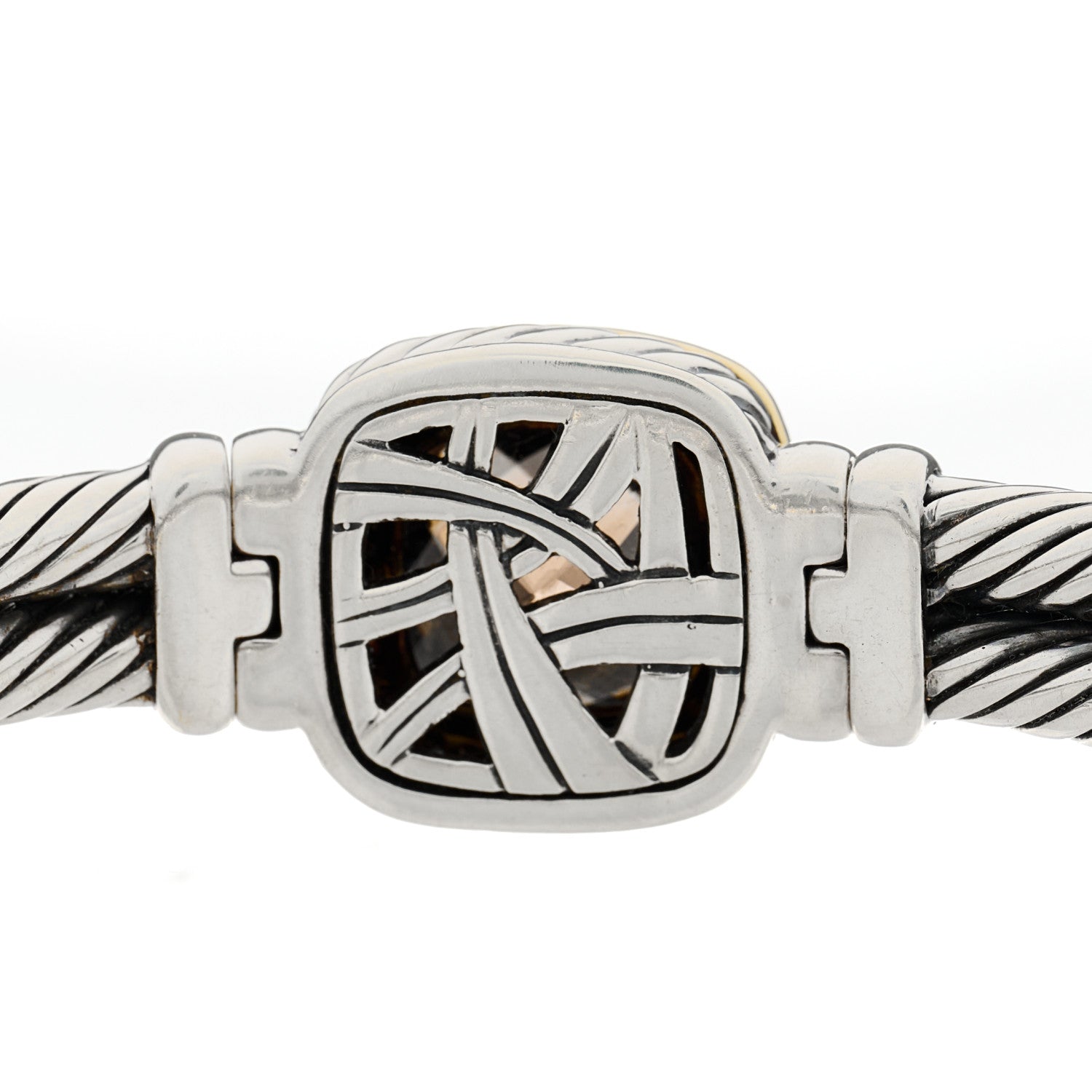 David Yurman Sterling Silver 18K Yellow Gold Diamond Smoky Quartz 11mm Albion Cable Bracelet 4 of 4
