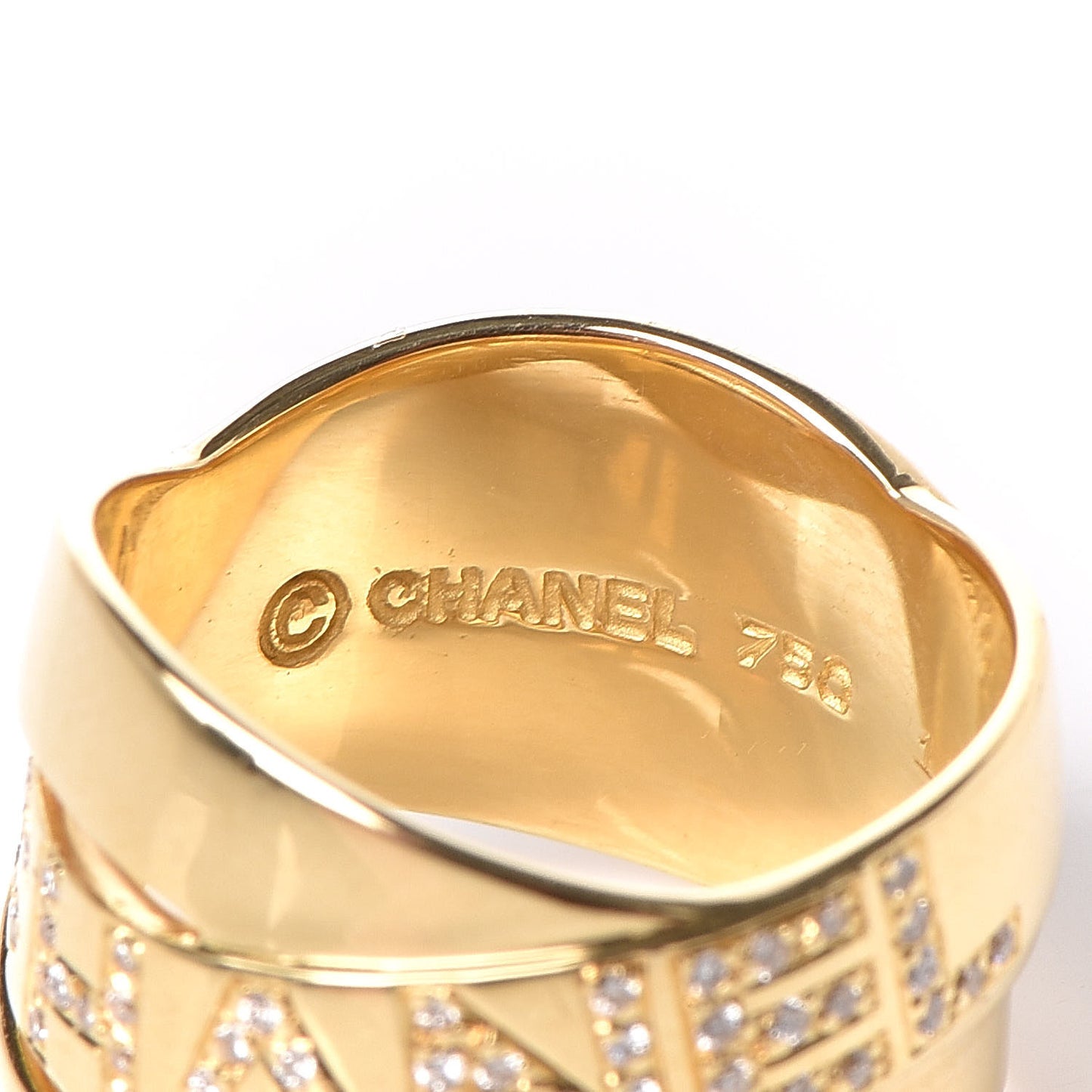 CHANEL18K Yellow Gold Diamond Bolduc Ring 51 5.75