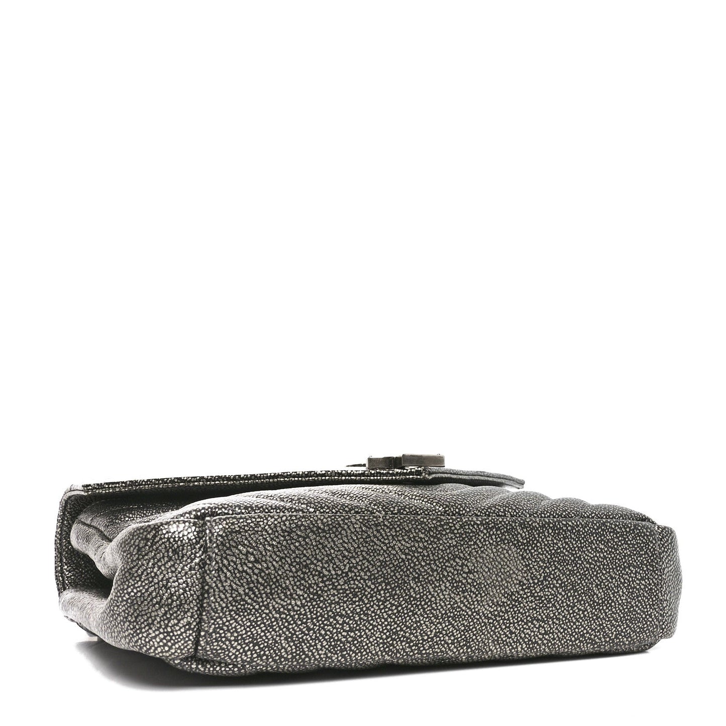 Metallic Grain De Poudre Matelasse Chevron Monogram Medium College Bag Gunmetal