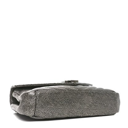 Saint Laurent Metallic Grain De Poudre Matelasse Chevron Monogram Medium College Bag Gunmetal 3 of 9