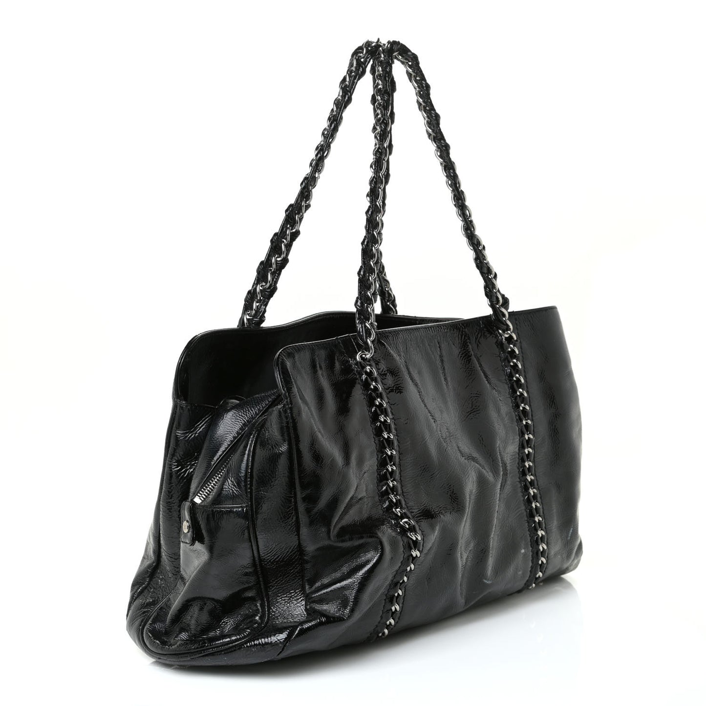 Patent Calfskin Large Luxe Ligne Tote Black