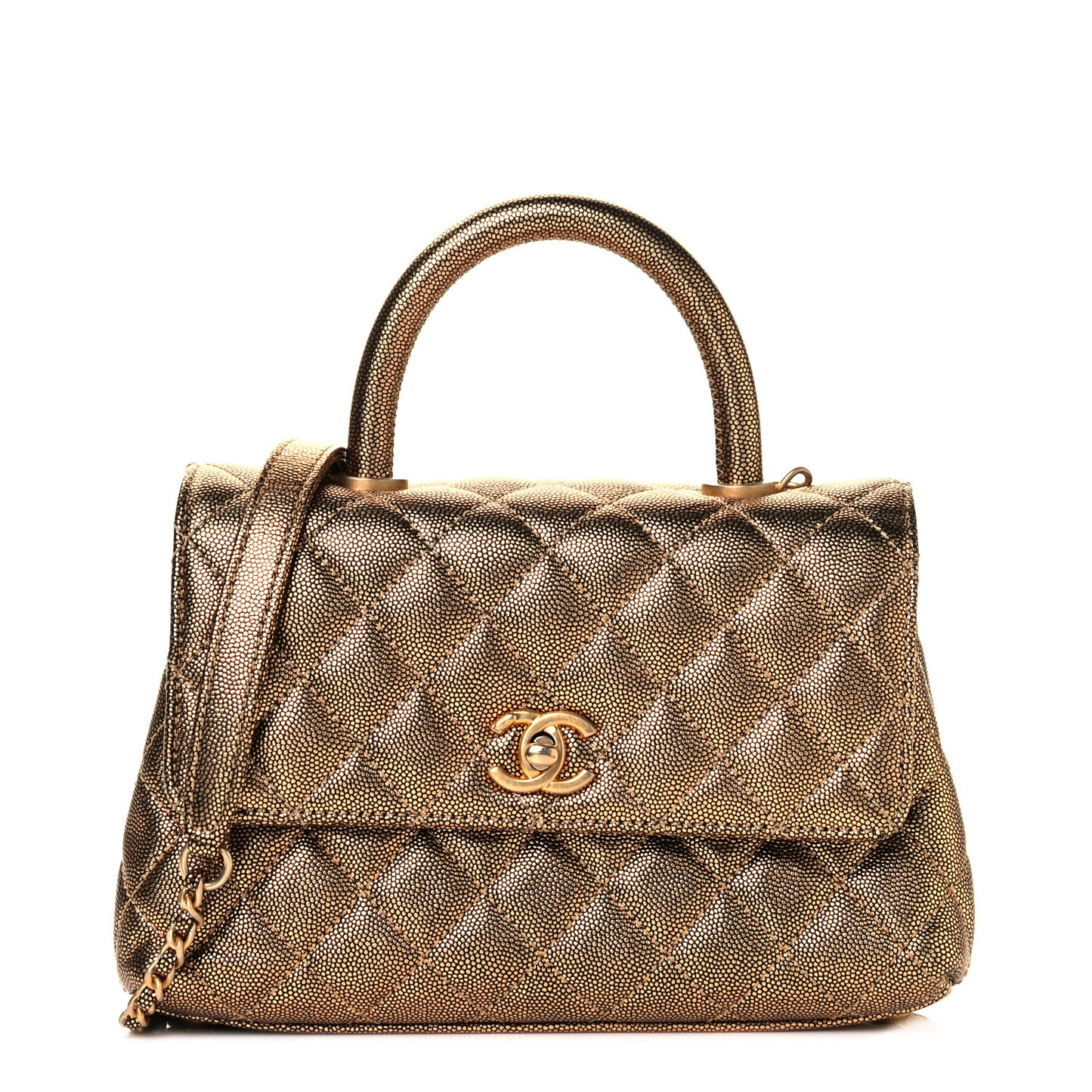 Metallic Caviar Quilted Mini Coco Handle Flap Gold