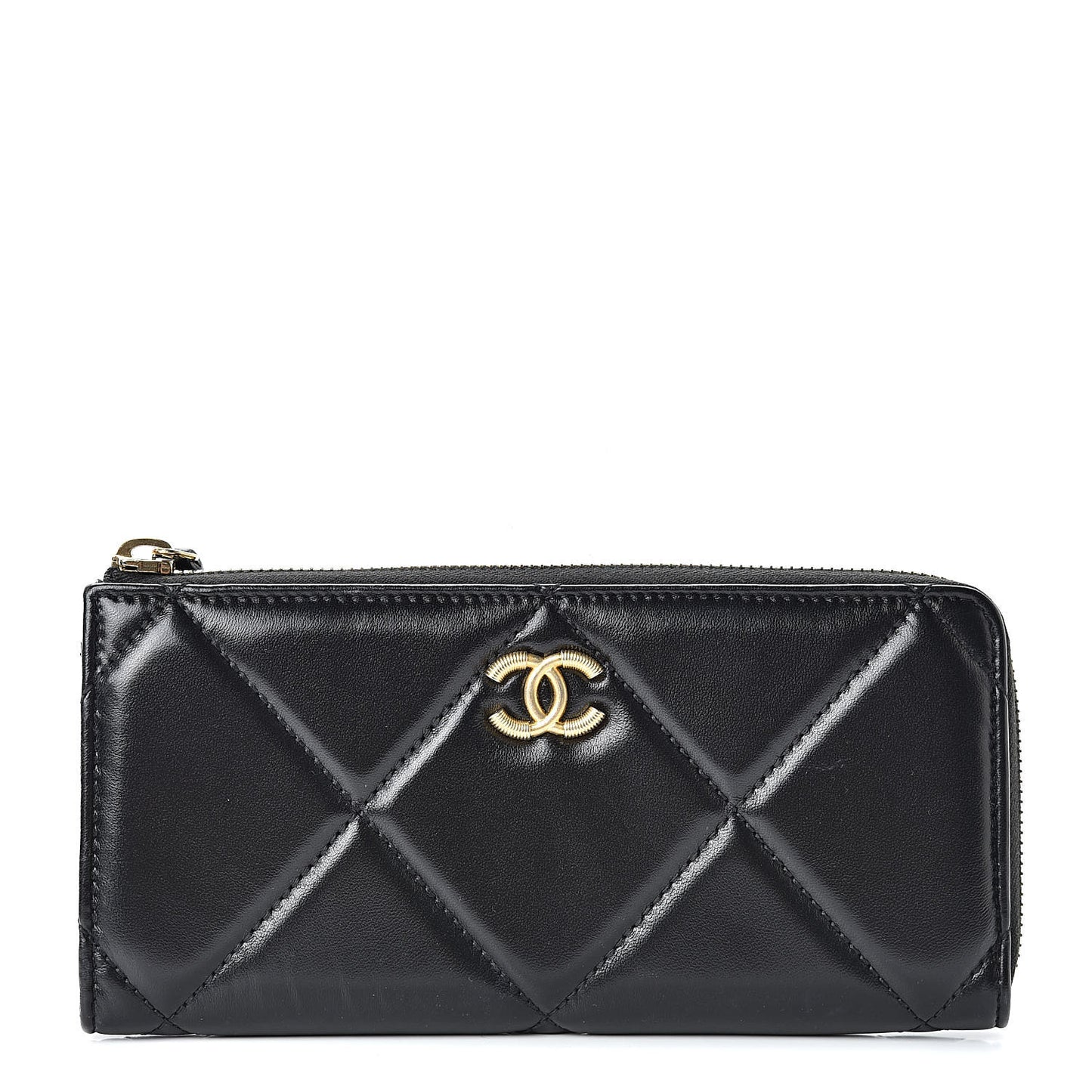 Lambskin Quilted Large Gusset Zipped Wallet Black
