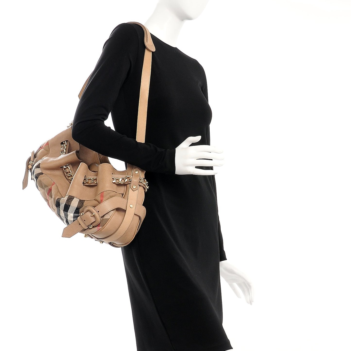 Grainy Calfskin House Check Margaret Bag Light Nude