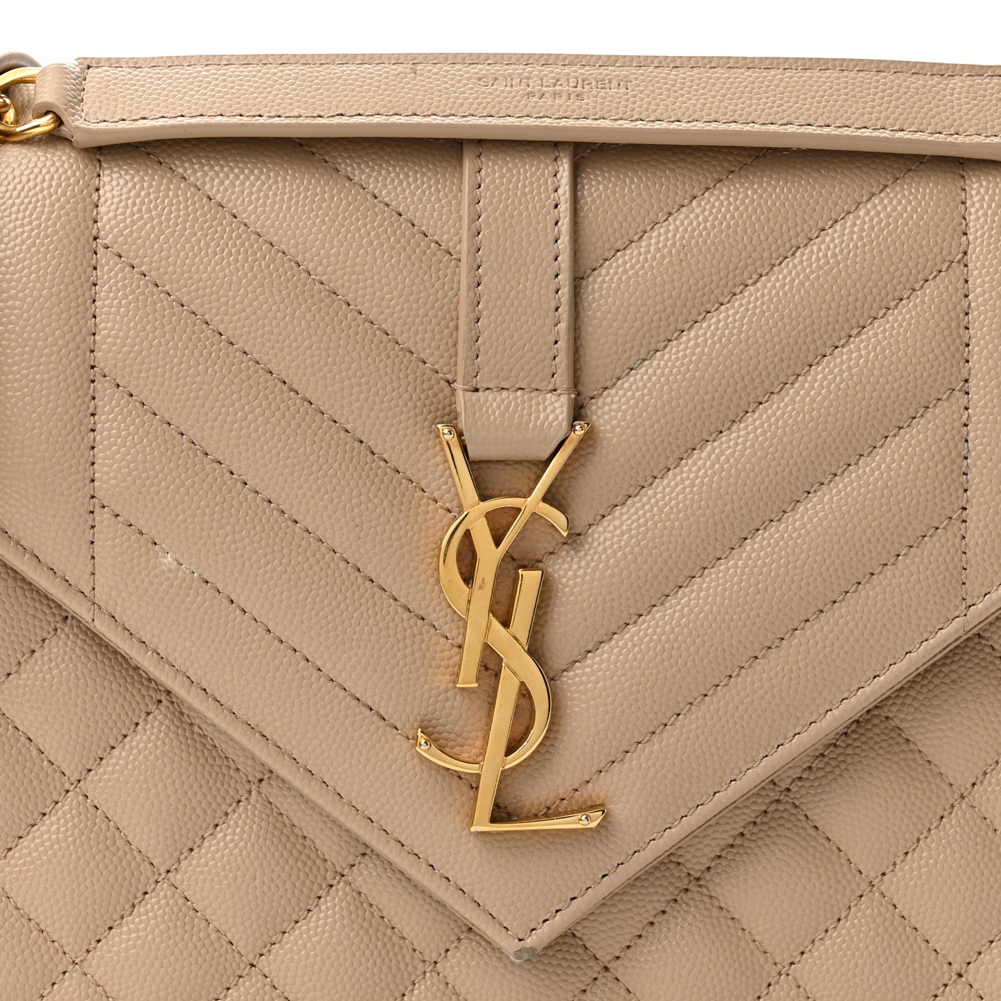 Grain De Poudre Textured Mixed Matelasse Medium Triquilt Monogram Satchel Dark Beige