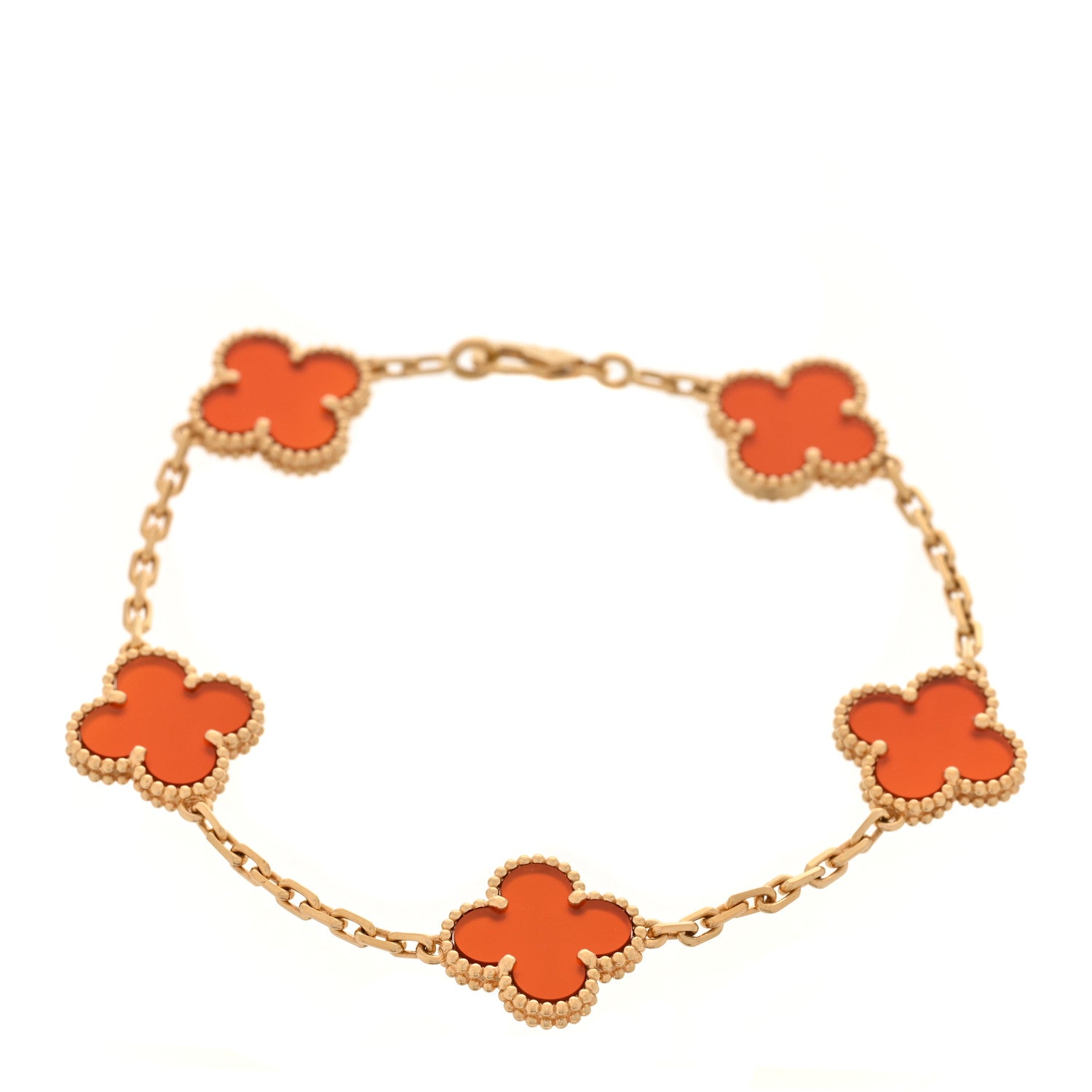 Van Cleef & Arpels 18K Yellow Gold Carnelian 5 Motifs Vintage Alhambra Bracelet 1 of 6