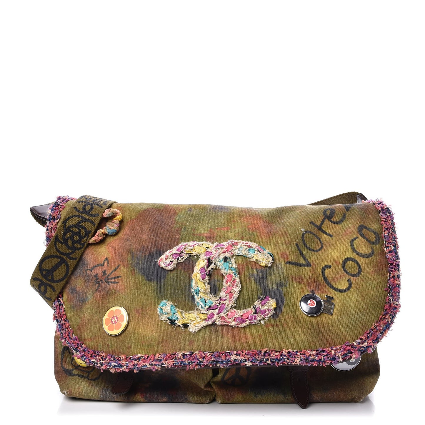 Washed Toile Large Graffiti On The Pavements Messenger Khaki Multicolor