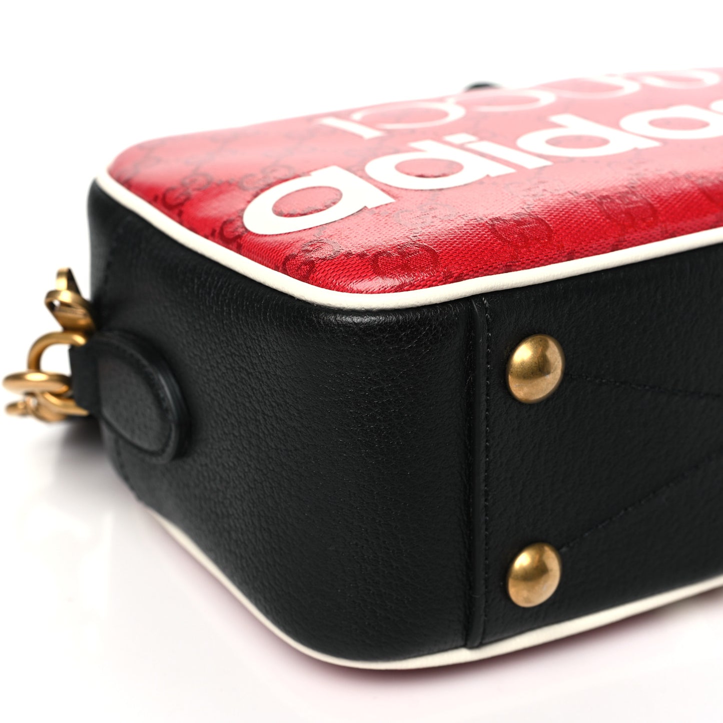 X ADIDAS Crystal Vintage Monogram Textured Dollar Calfskin Web Trefoil Logo Small Messenger Bag Hibiscus Red Off White Black