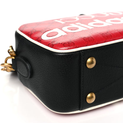 Gucci X ADIDAS Crystal Vintage Monogram Textured Dollar Calfskin Web Trefoil Logo Small Messenger Bag Hibiscus Red Off White Black 9 of 10